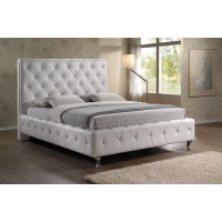 Baxton Studio Bbt6220-White-King Stella Crystal Tufted White Modern Bed With Upholstered Headboard-King Size